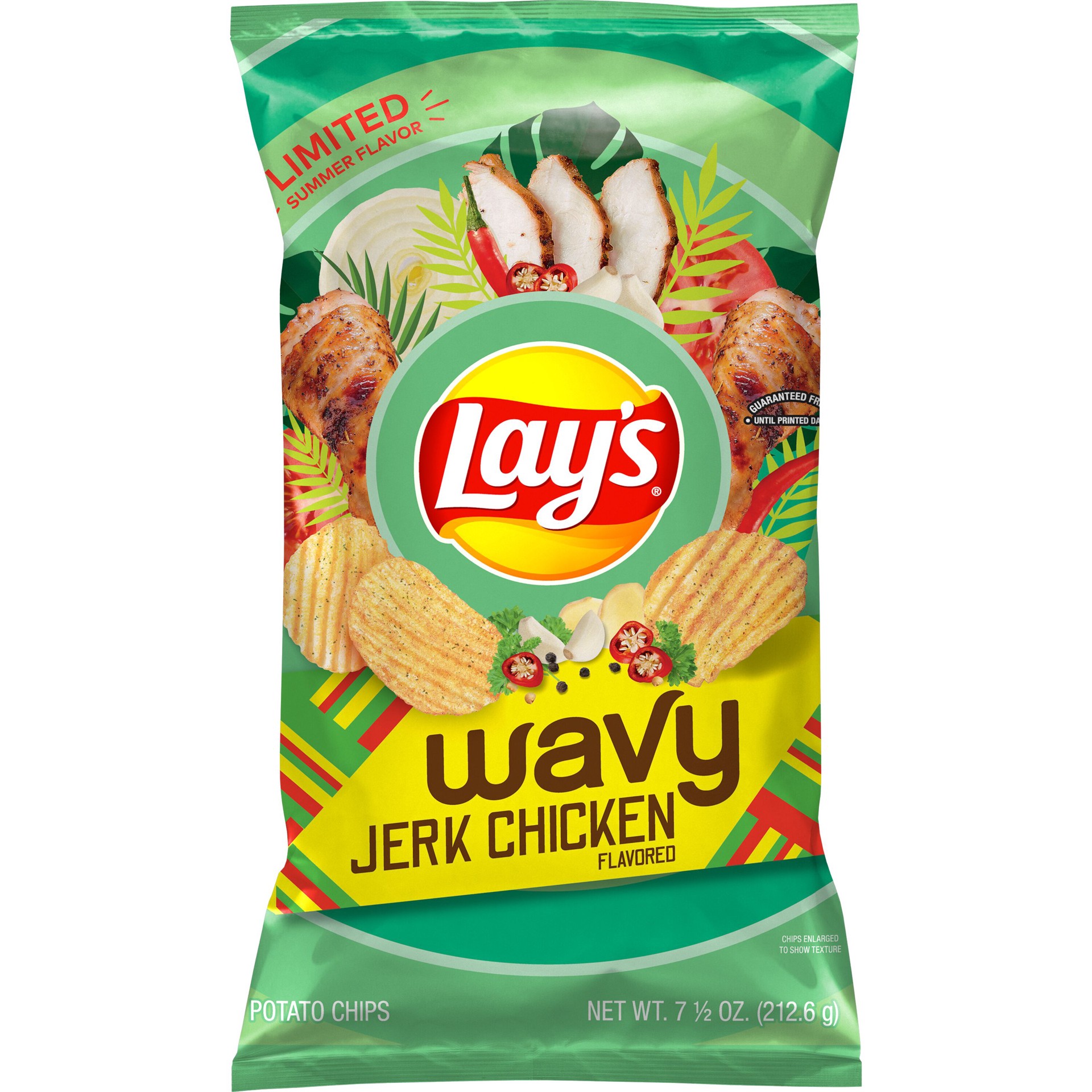 slide 1 of 5, Lay's Wavy Potato Chips Jerk Chicken Flavored 7.5 Oz, 7.5 oz