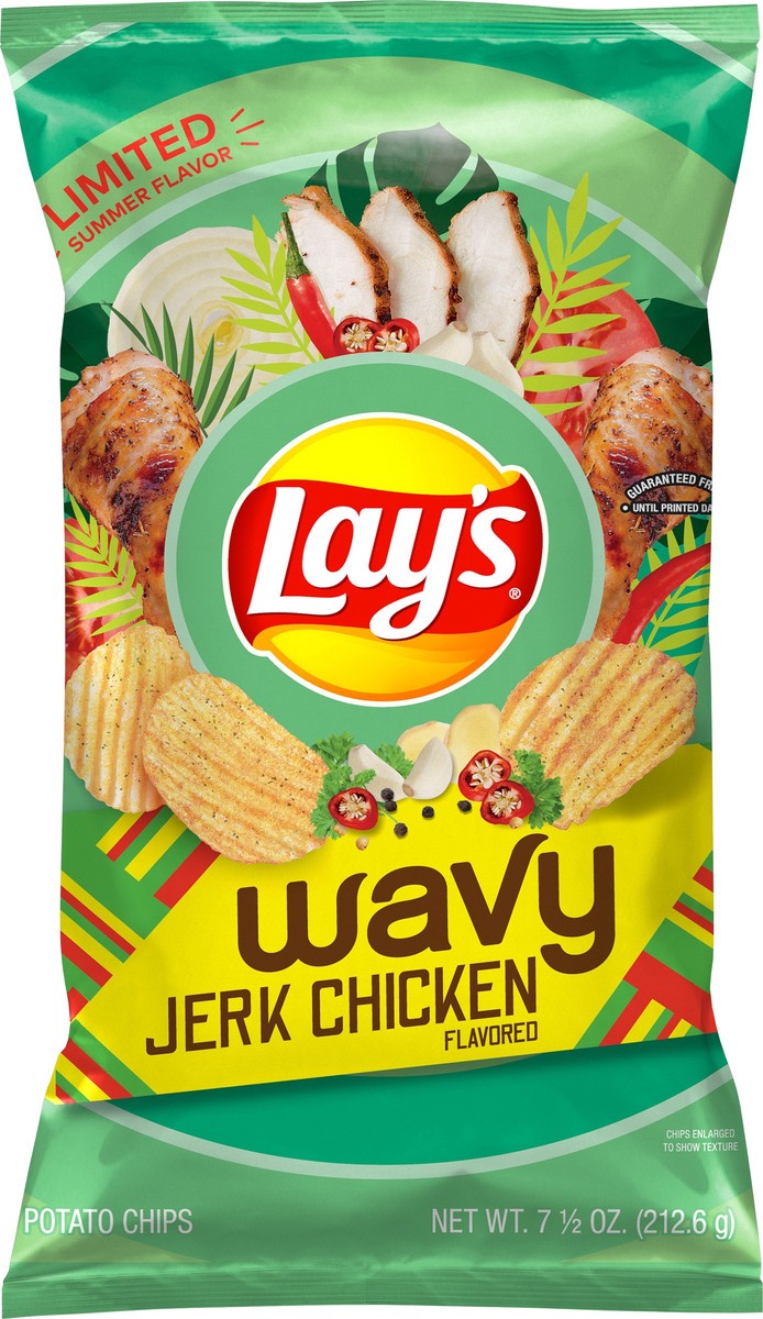 slide 4 of 5, Lay's Wavy Potato Chips Jerk Chicken Flavored 7.5 Oz, 7.5 oz