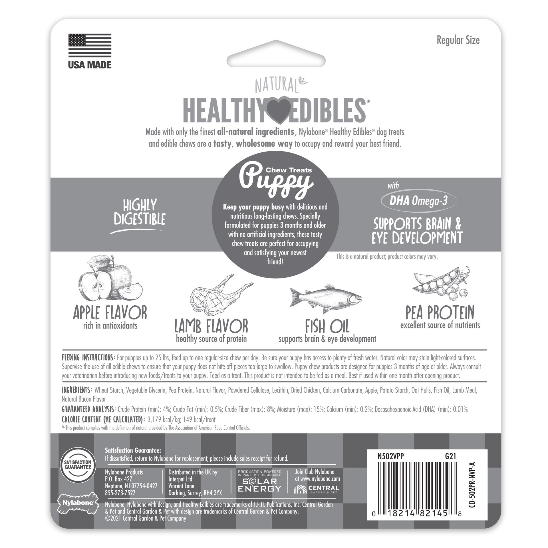 slide 6 of 10, Nylabone Healthy Edibles Puppy Animal-Shaped Lamb & Apple Dog Chew Treats Small/Regular - Up to 25 Ibs.(3 Count), 3 ct