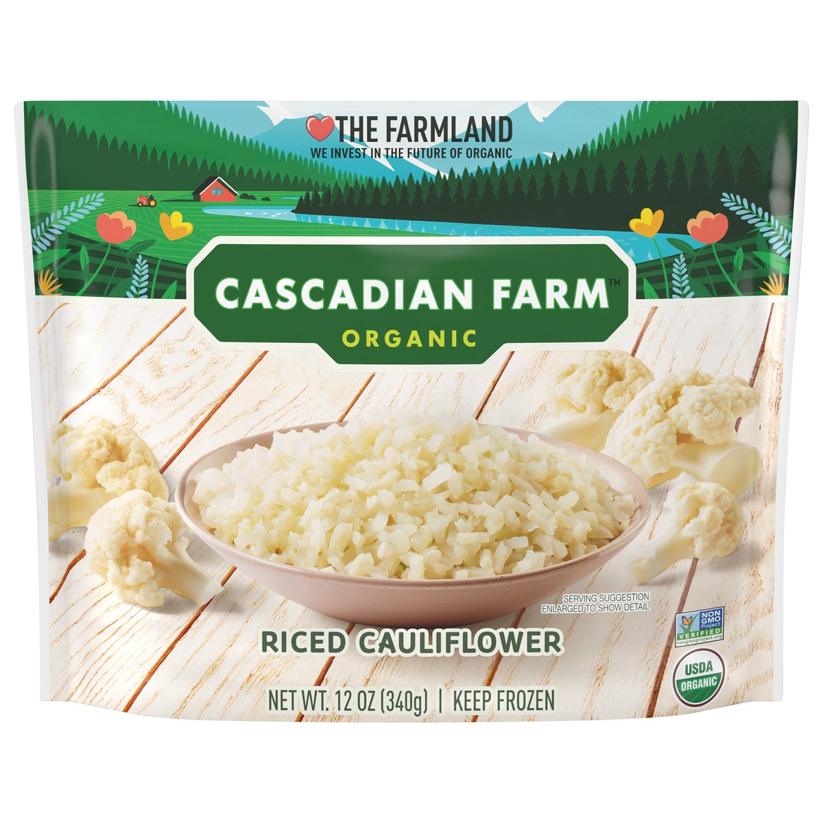 slide 1 of 9, Cascadian Farm Organic Riced Cauliflower, Frozen Vegetables, 12 oz., 12 oz