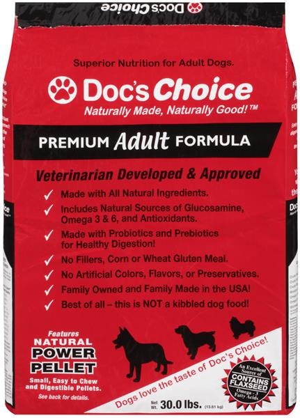 slide 1 of 1, Doc's Choice Premium Adult Formula Dog Food, 30 lb