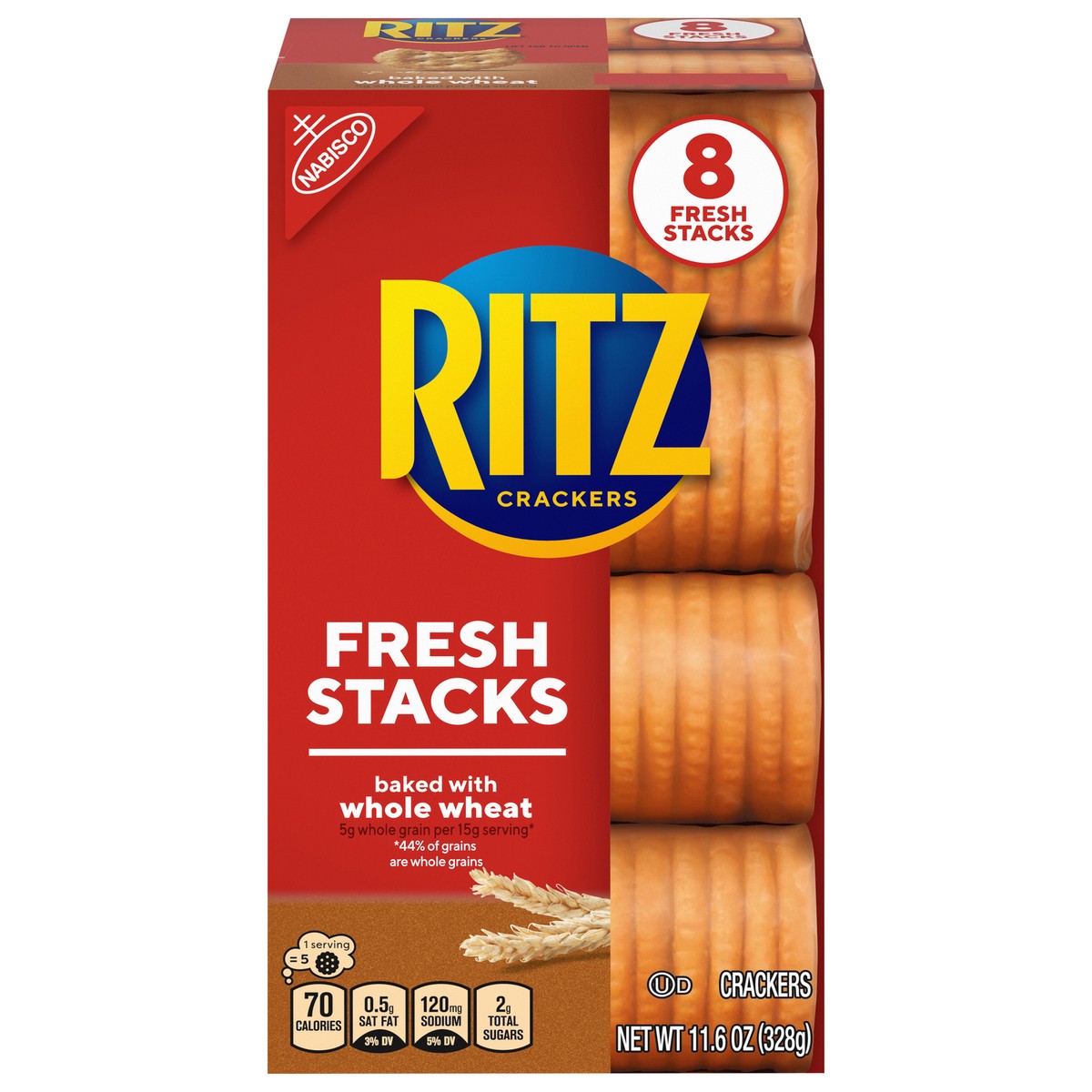 slide 1 of 14, RITZ Fresh Stacks Whole Wheat Crackers, 8 Count, 11.6 oz, 11.6 oz