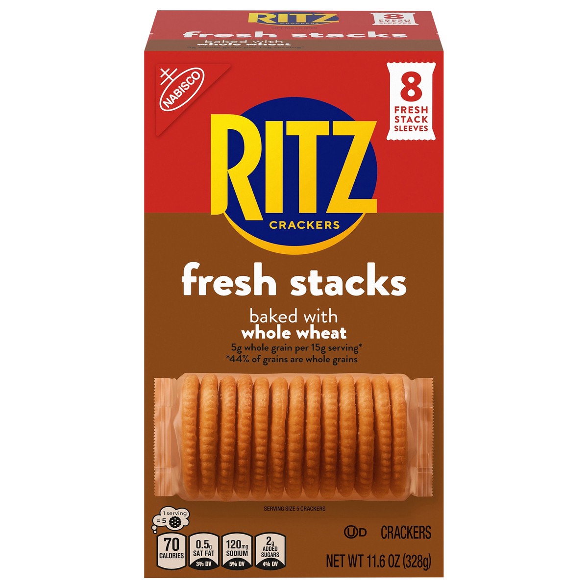 slide 1 of 14, RITZ Fresh Stacks Whole Wheat Crackers, Travel Snacks, 11.6 oz (8 Multi Snack Packs), 8 ct