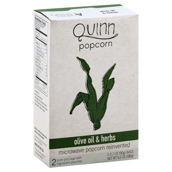 slide 1 of 1, Quinn Popcorn, Microwave, Olive Oil & Herbs, 6.2 oz