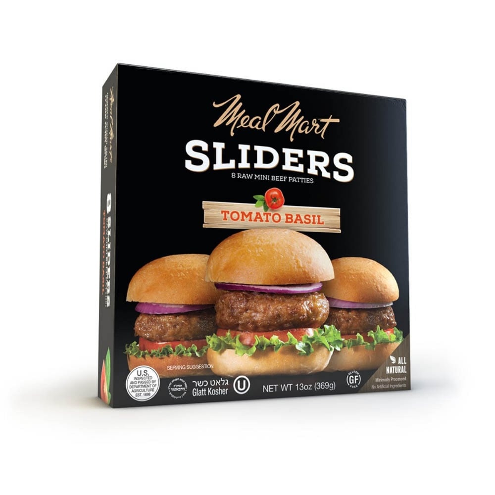 slide 1 of 1, Meal Mart Sliders Tomato Basil Mini Beef Patties, 8 ct; 13 oz