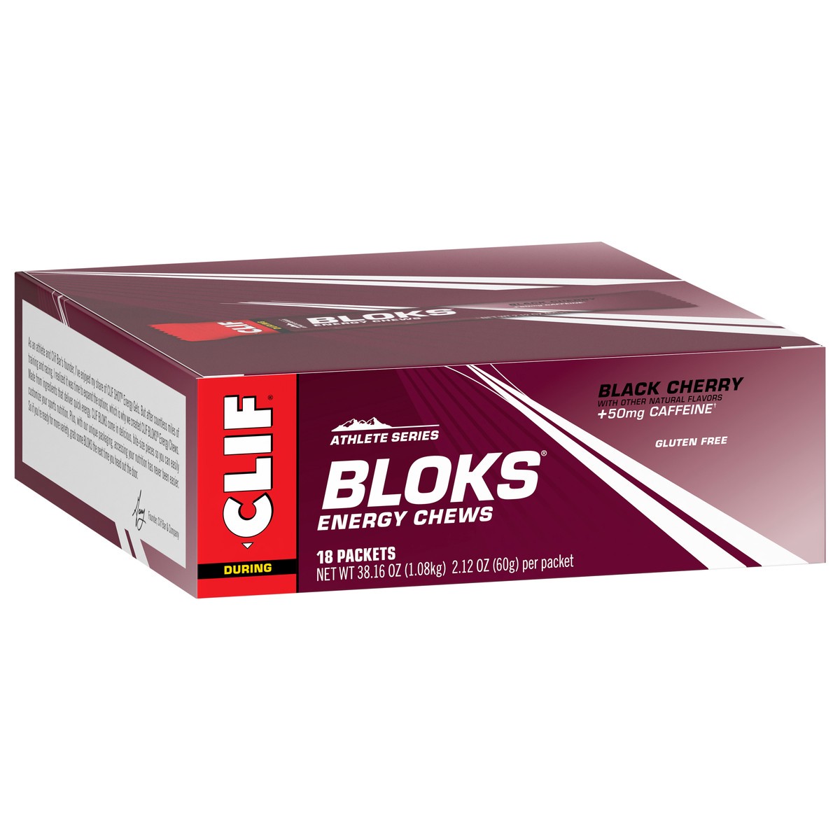slide 10 of 12, CLIF BLOKS - Black Cherry Flavor with Caffeine - Energy Chews - Non-GMO - Plant Based - Fast Fuel for Cycling and Running - Quick Carbohydrates and Electrolytes - 2.12 oz. (18 Count), 38.16 oz