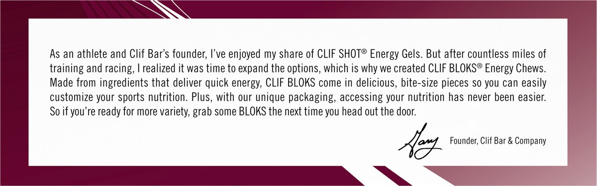 slide 5 of 12, CLIF BLOKS - Black Cherry Flavor with Caffeine - Energy Chews - Non-GMO - Plant Based - Fast Fuel for Cycling and Running - Quick Carbohydrates and Electrolytes - 2.12 oz. (18 Count), 38.16 oz