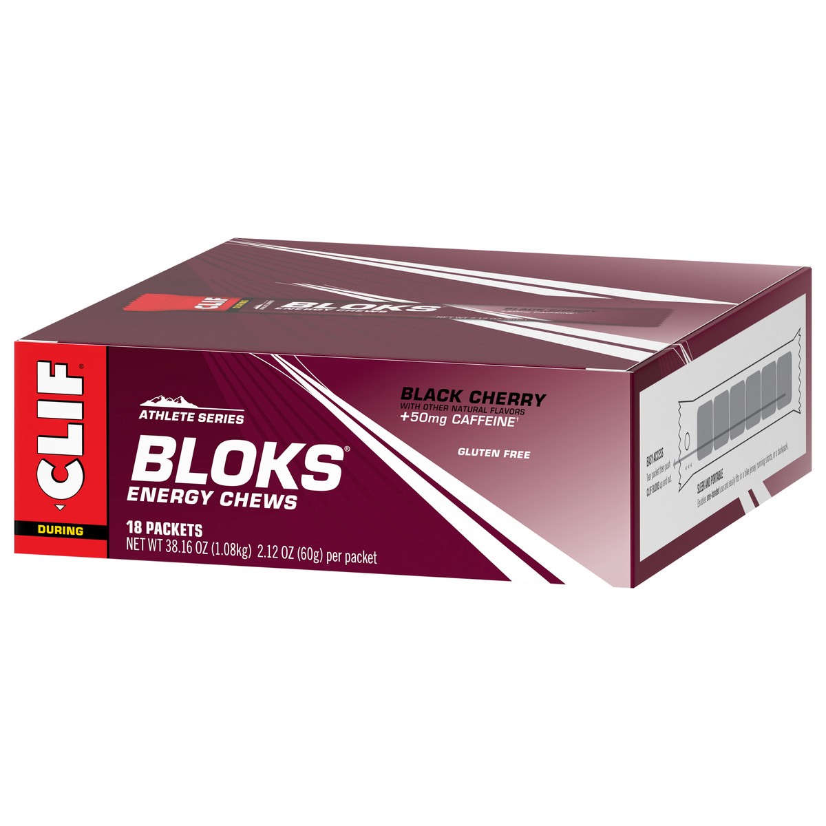 slide 6 of 12, CLIF BLOKS - Black Cherry Flavor with Caffeine - Energy Chews - Non-GMO - Plant Based - Fast Fuel for Cycling and Running - Quick Carbohydrates and Electrolytes - 2.12 oz. (18 Count), 38.16 oz