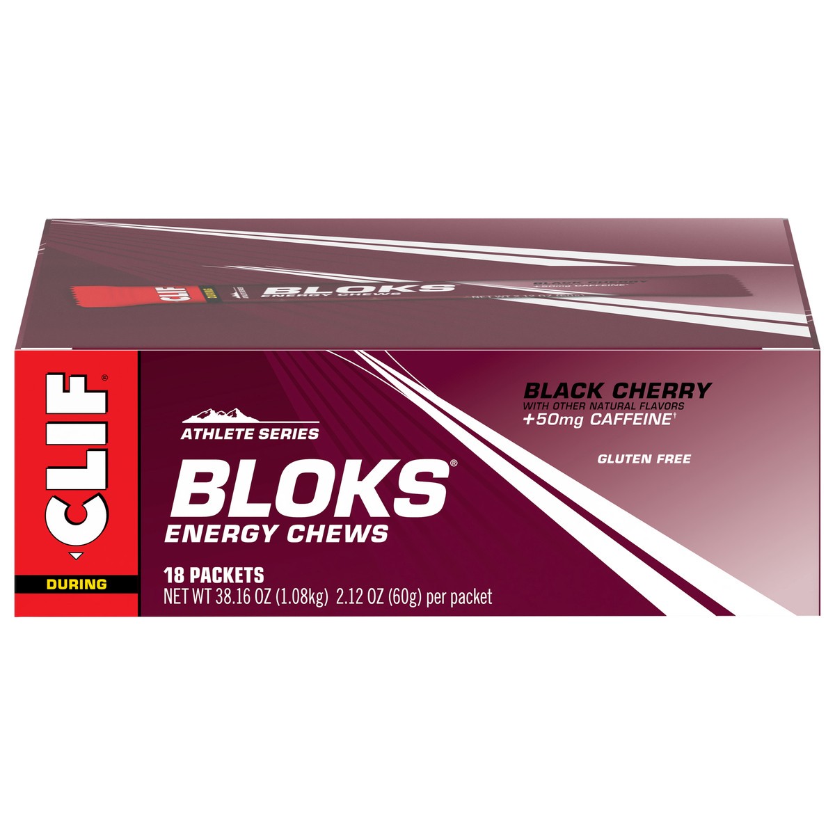slide 1 of 12, CLIF BLOKS - Black Cherry Flavor with Caffeine - Energy Chews - Non-GMO - Plant Based - Fast Fuel for Cycling and Running - Quick Carbohydrates and Electrolytes - 2.12 oz. (18 Count), 38.16 oz