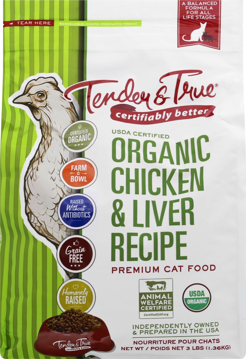 slide 8 of 9, Tender & True Organic Premium Chicken & Liver Recipe Cat Food, 48 oz