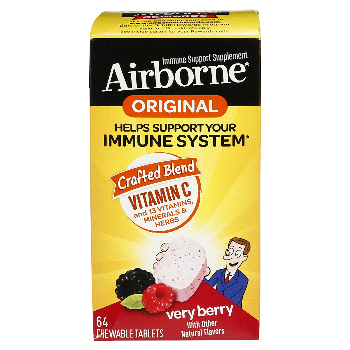 slide 1 of 5, Airborne Original Immune Support Berry Chewable Tablets, 64 ct