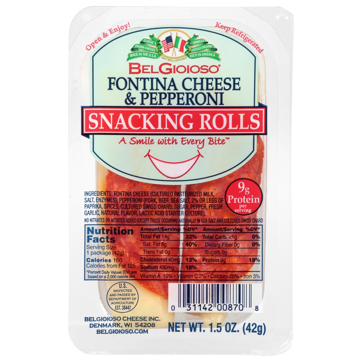 slide 3 of 4, Belgioioso Pepperoni & Fontian Cheese Snacking Rolls - 1.5 OZ, 1.5 oz