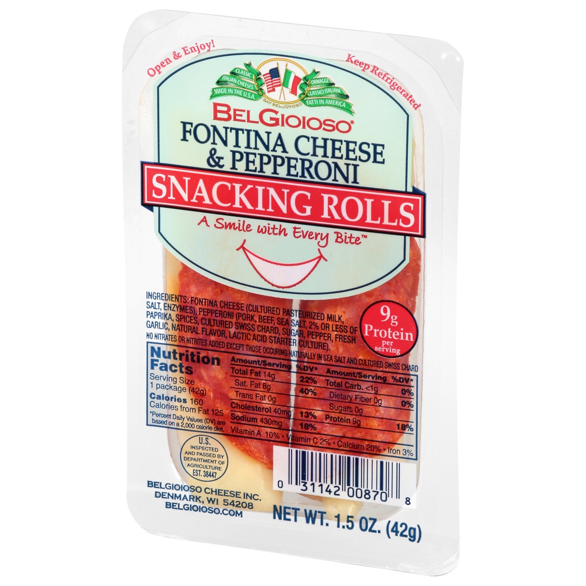 slide 2 of 4, Belgioioso Pepperoni & Fontian Cheese Snacking Rolls - 1.5 OZ, 1.5 oz