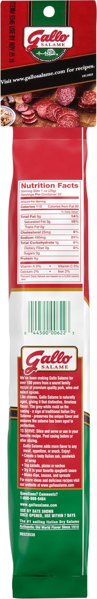 slide 6 of 6, Gallo Salame Premium Italian Dry Salami Chub, 32 oz., 907.18 g