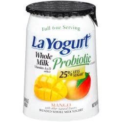 La Yogurt Probiotic Formula Mango Blended Whole Milk Yogurt 6 Oz. Cup