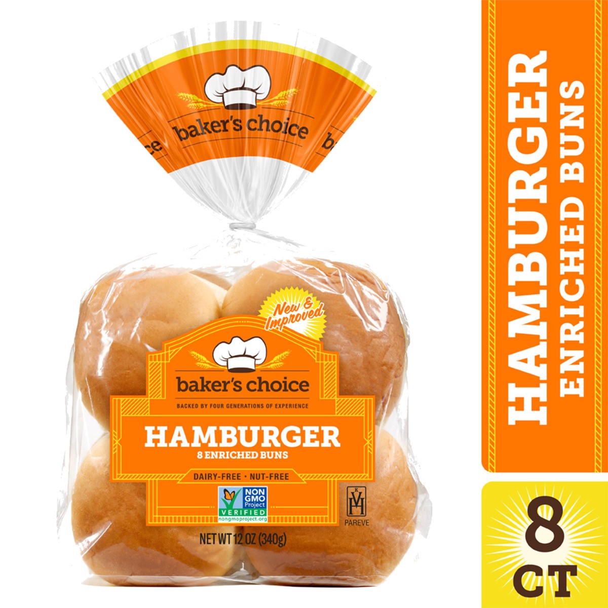 slide 1 of 9, Baker's Choice Hamburger Buns, 12 oz