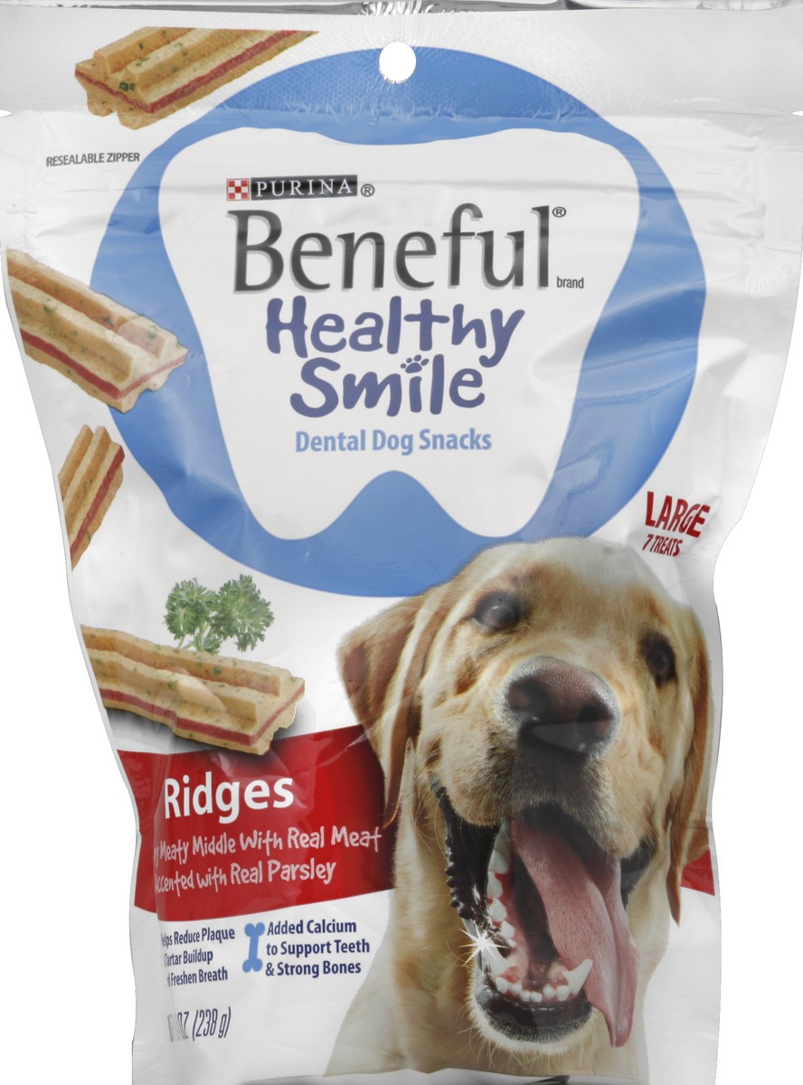 slide 2 of 3, Beneful Dental Dog Snacks Healthy Smiles Ridges Large Pouch, 8.4 oz