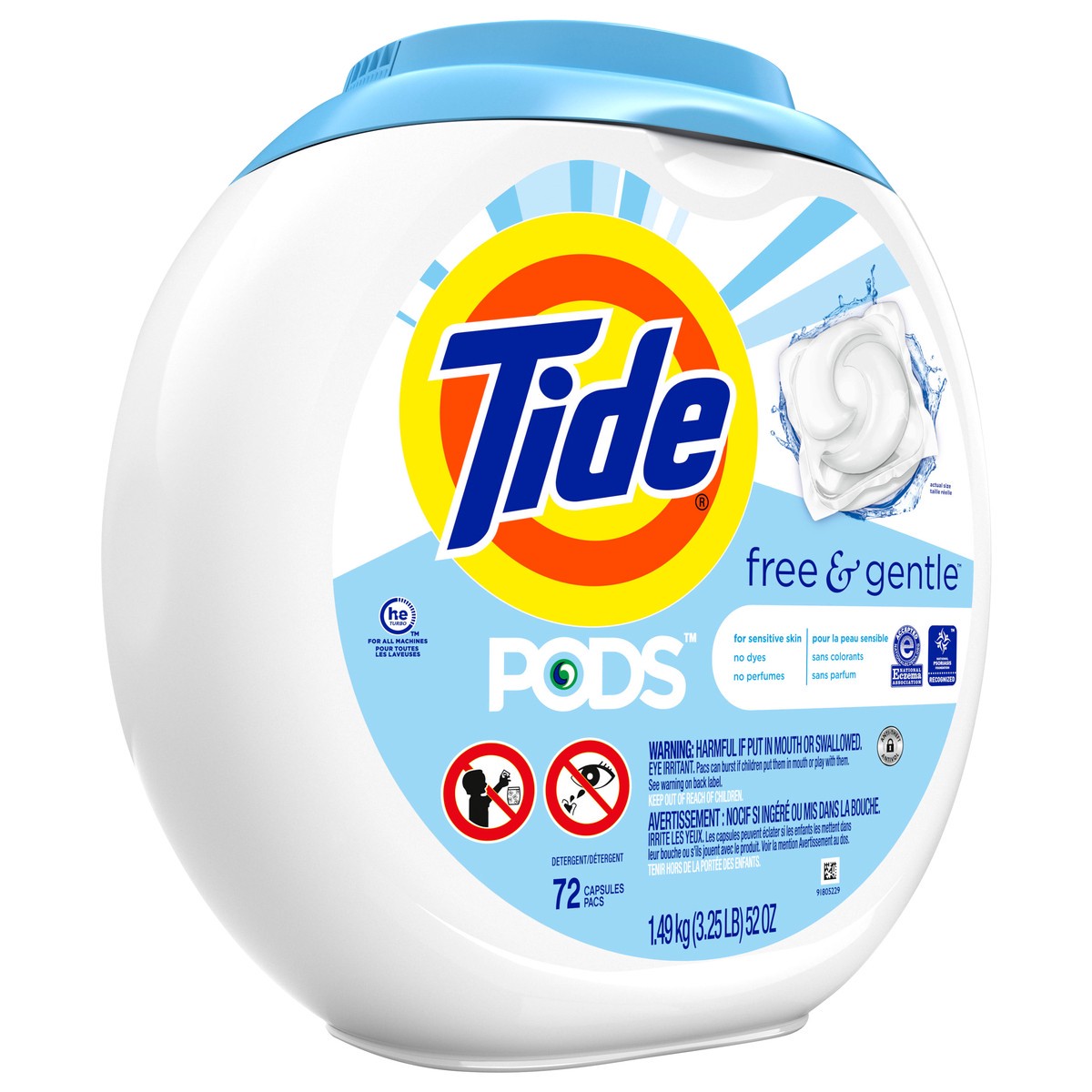 slide 4 of 7, Tide Pods Free & Gentle Detergent Pacs 72 ea Canister, 72 ct