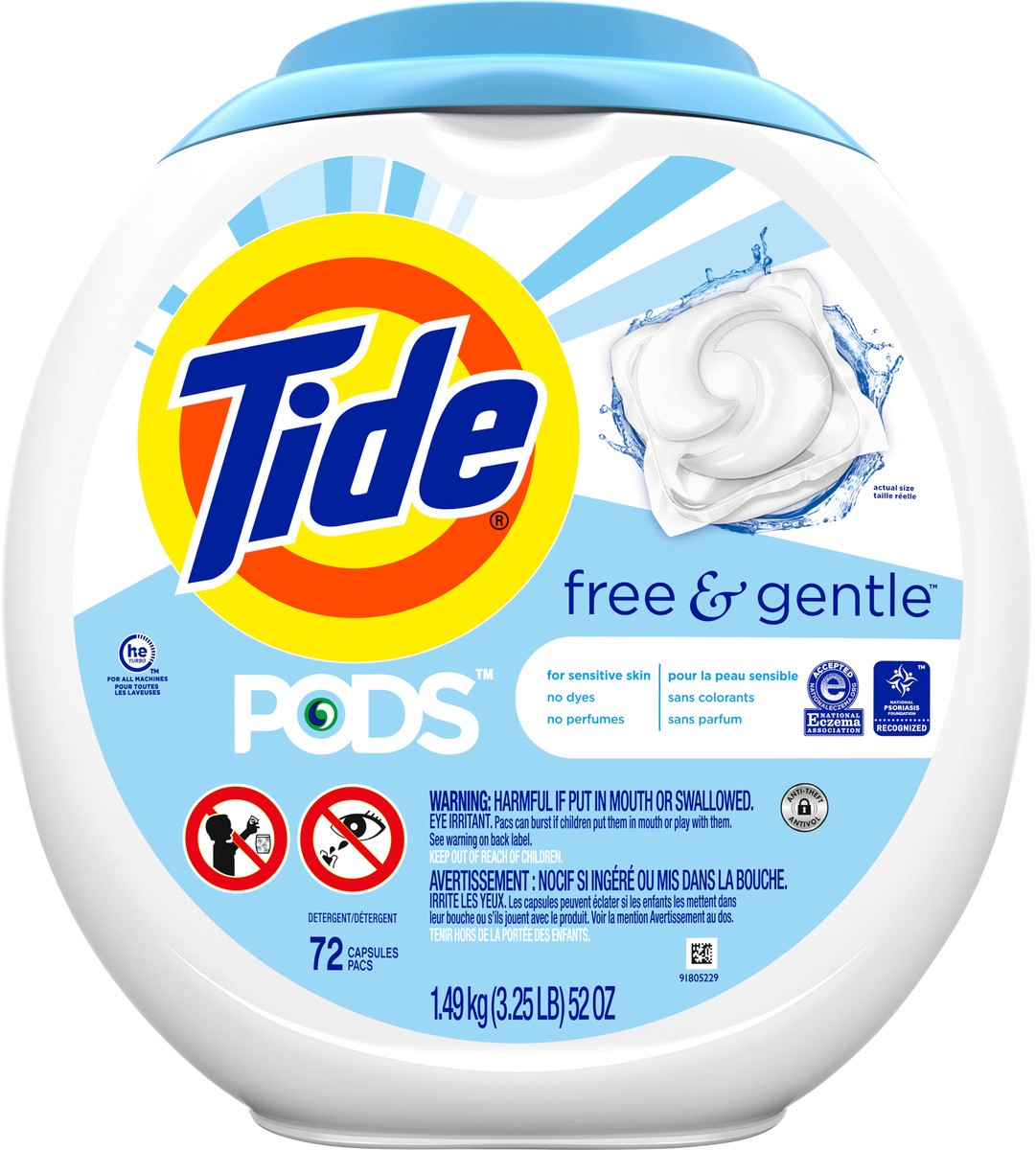 slide 2 of 7, Tide Pods Free & Gentle Detergent Pacs 72 ea Canister, 72 ct