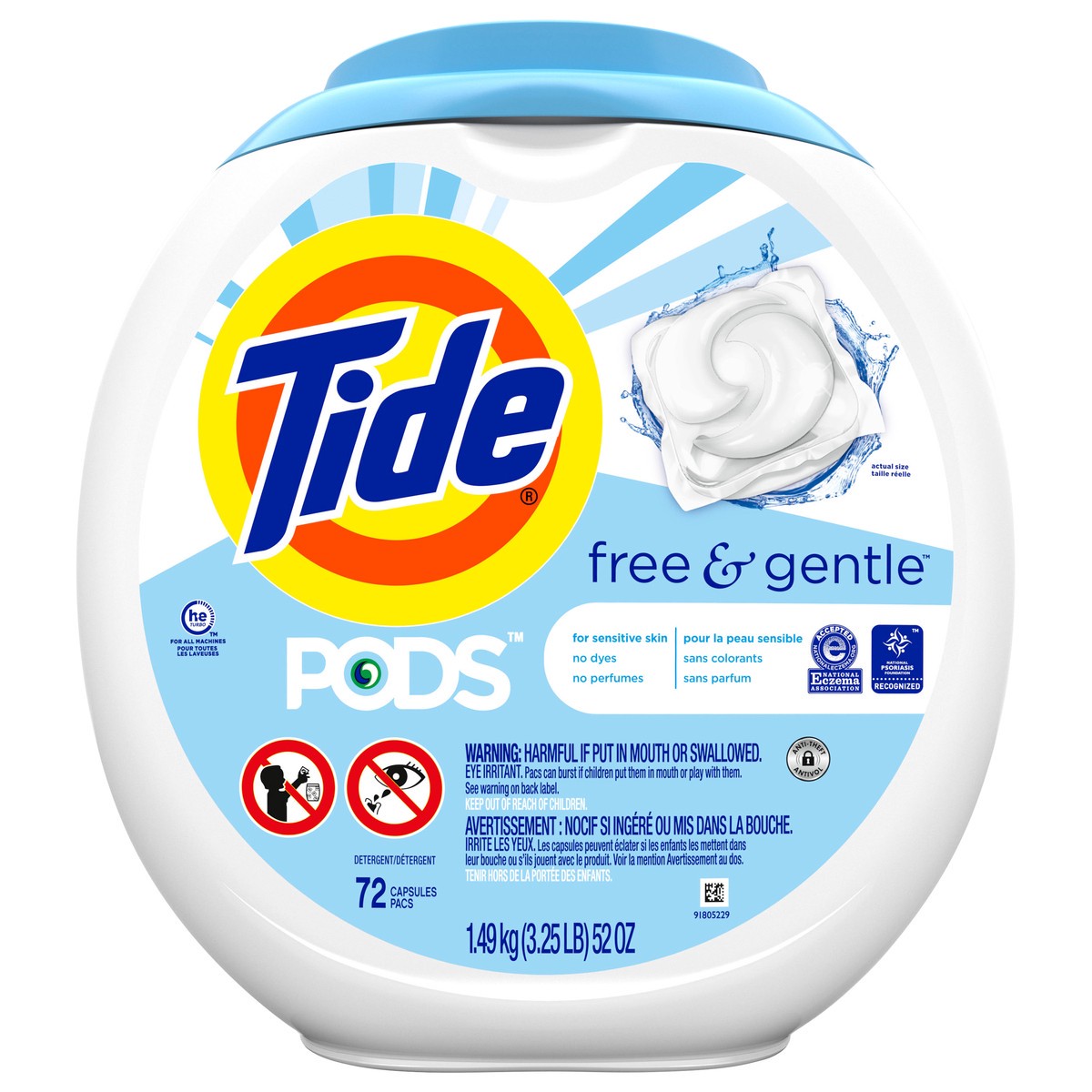 slide 7 of 7, Tide Pods Free & Gentle Detergent Pacs 72 ea Canister, 72 ct