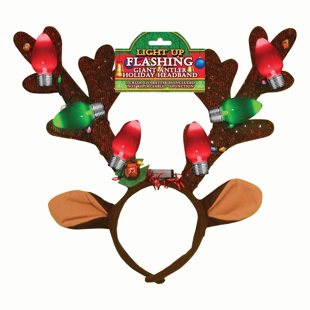 slide 1 of 1, Magic Seasons Light Up Flashing Giant Antler Holiday Headband, 1 ct