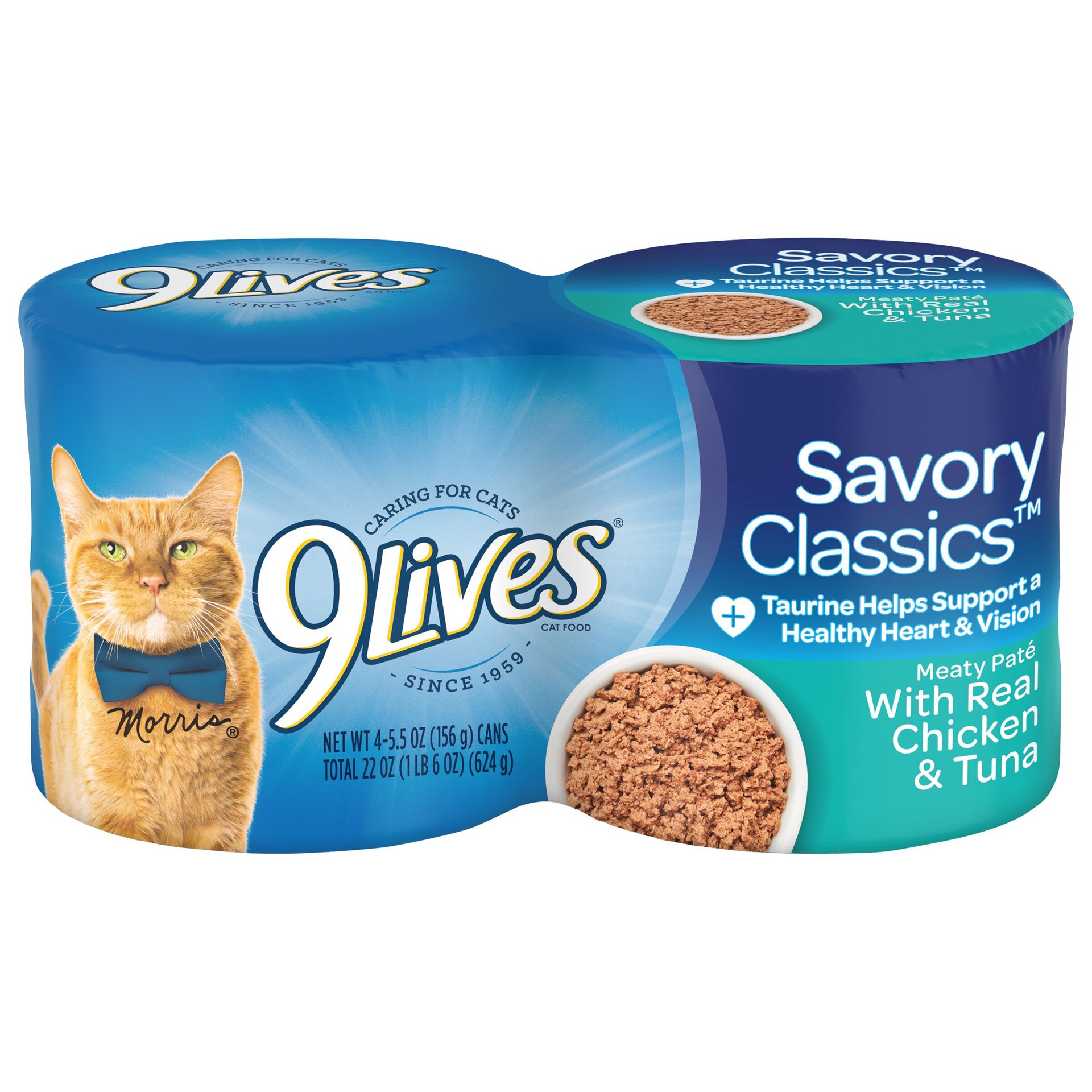 slide 1 of 5, 9Lives Meaty Paté With Real Chicken & Tuna Wet Cat Food, 22-Ounce, Pack of 4, 22 oz
