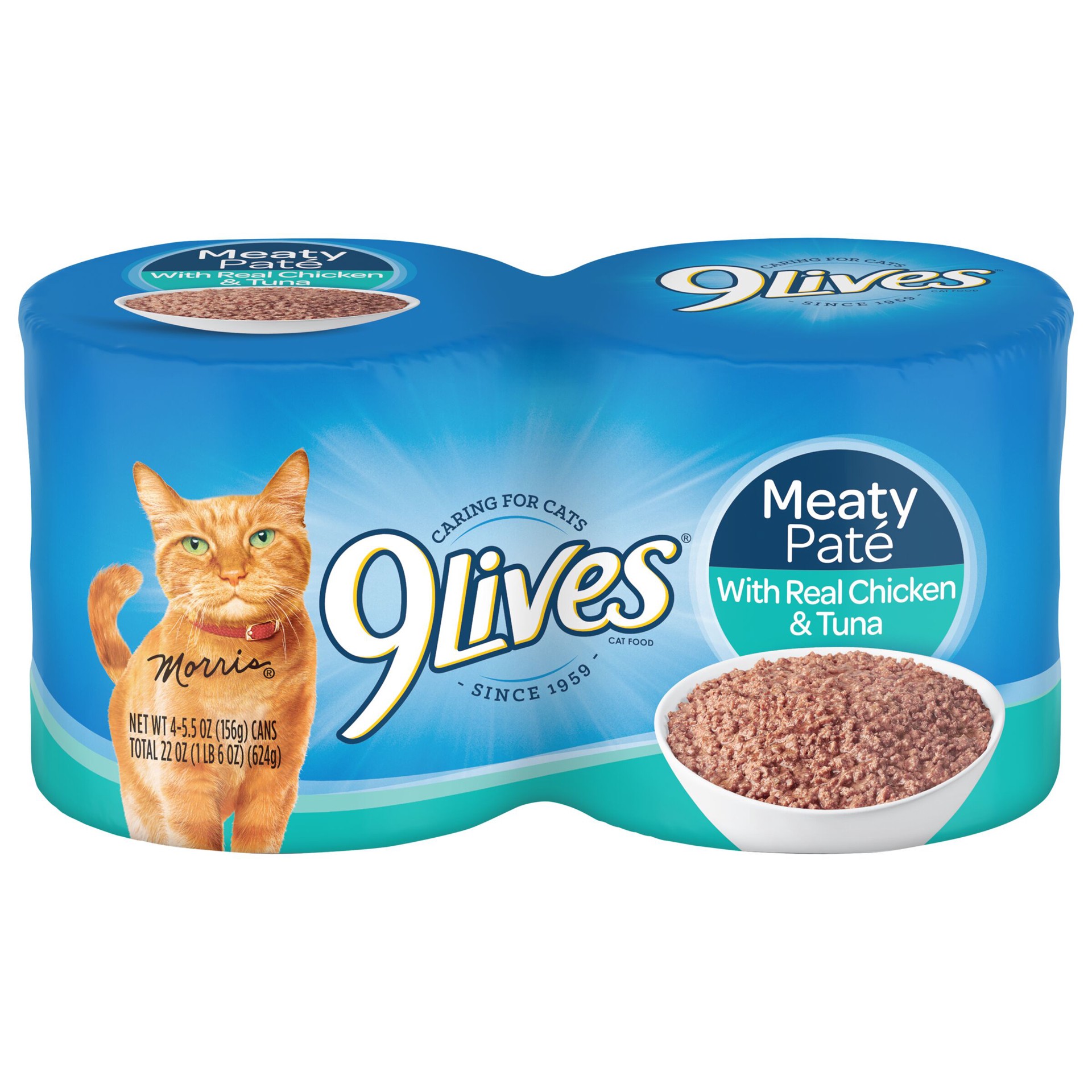 slide 1 of 5, 9Lives Meaty Paté With Real Chicken & Tuna Wet Cat Food, 22-Ounce, Pack of 4, 22 oz