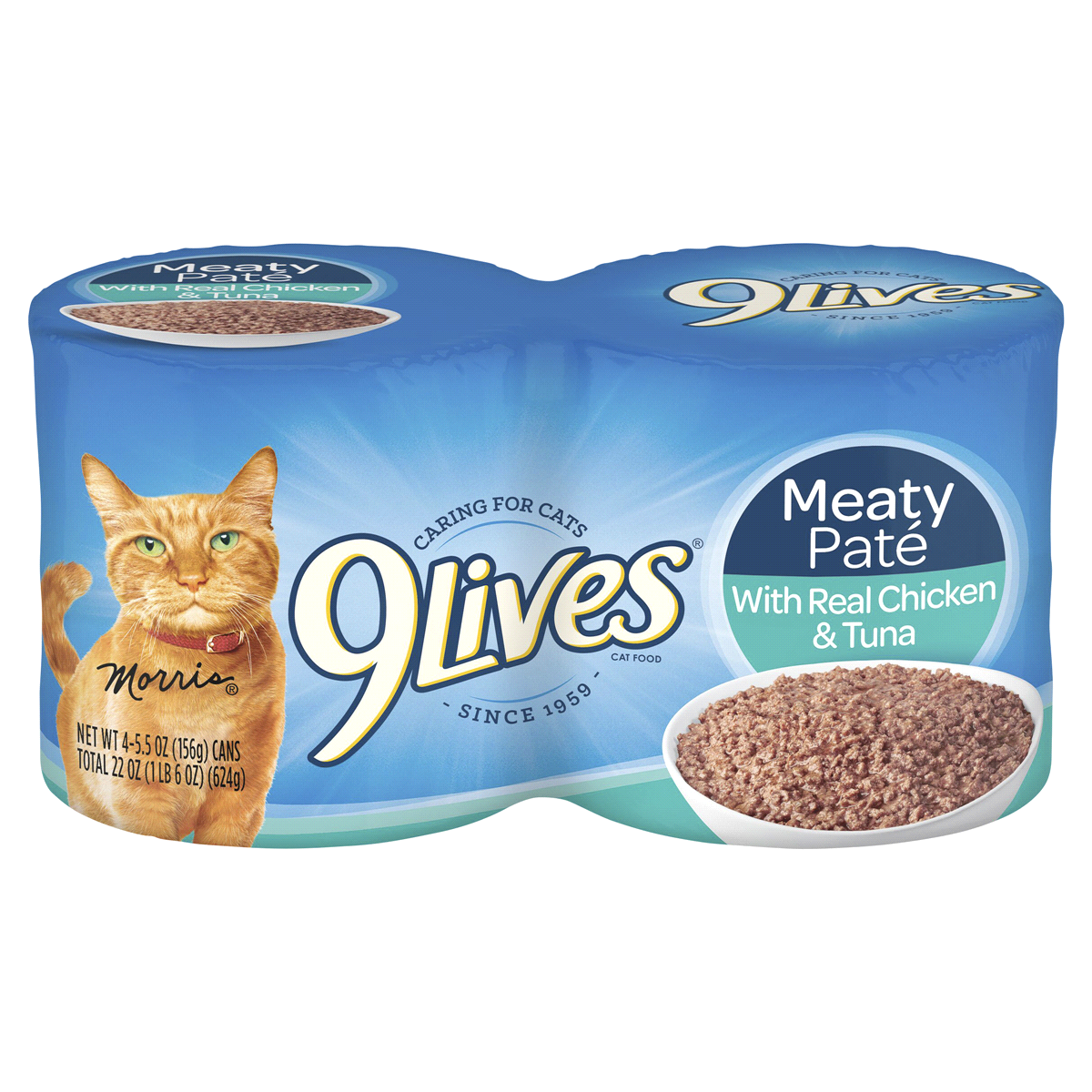 slide 1 of 2, 9Lives Cat Food Meaty Pate With Real Chicken & Tuna, 4 ct; 5.5 oz