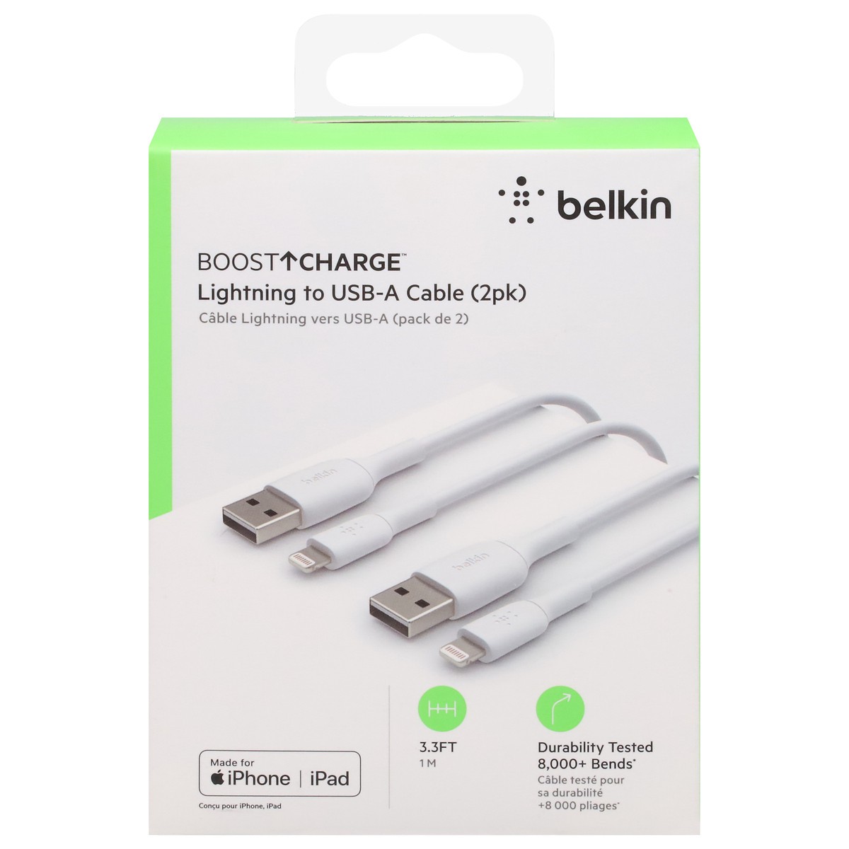 slide 1 of 9, Belkin Lightning To A Cable White, 2 ct