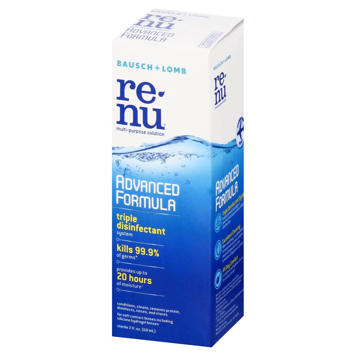 slide 4 of 9, Renu Contact Lens Solution, Advanced Formula Multipurpose Lens Cleaner for Eye Contacts, Cleaning, Moisturizing and Disinfecting Care for Soft & Silicon Hydrogel Lenses, 2 Fl Oz, 2 fl oz