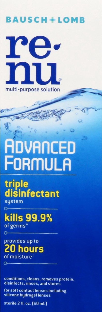 slide 3 of 9, Renu Contact Lens Solution, Advanced Formula Multipurpose Lens Cleaner for Eye Contacts, Cleaning, Moisturizing and Disinfecting Care for Soft & Silicon Hydrogel Lenses, 2 Fl Oz, 2 fl oz