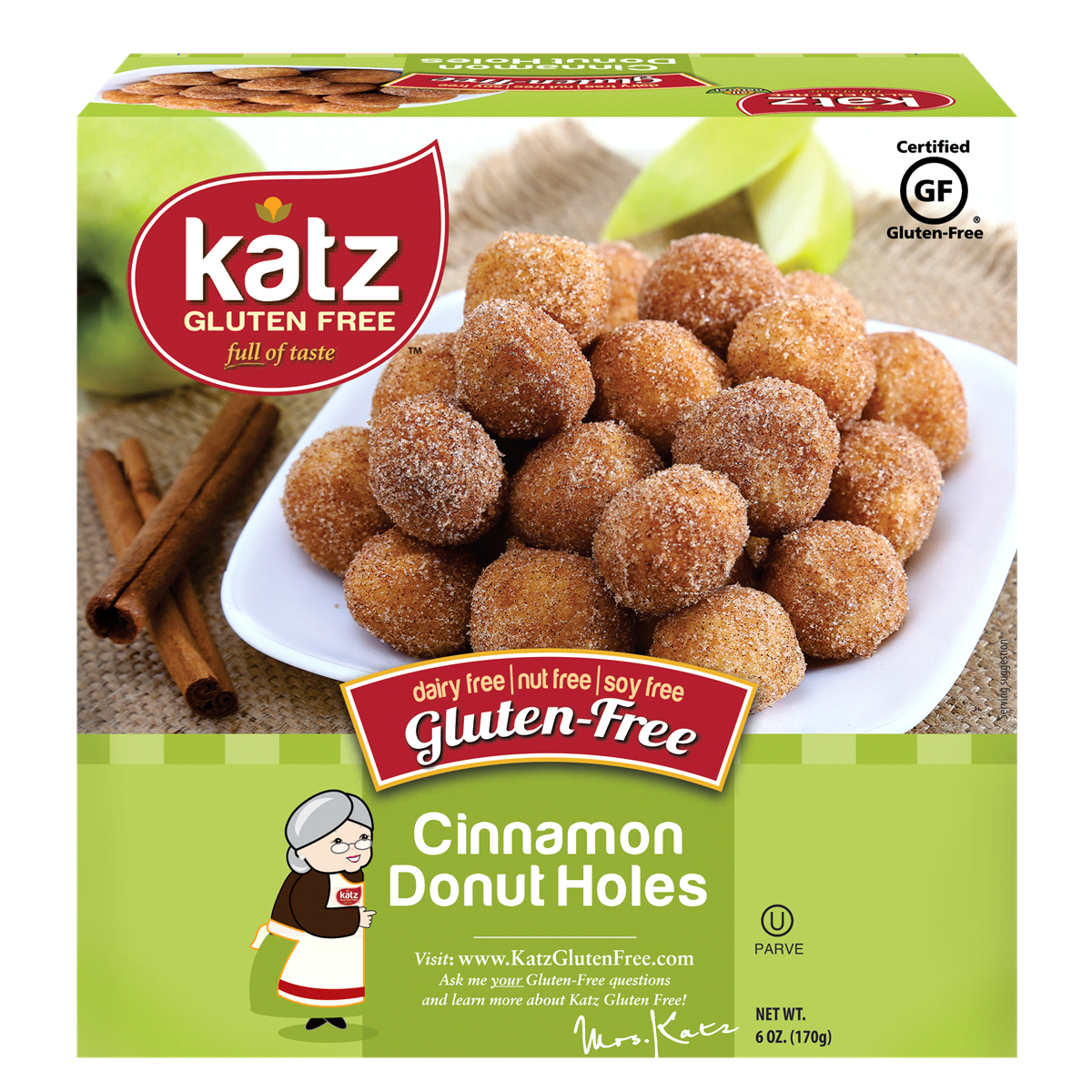 slide 1 of 1, Katz Gluten Free Cinnamon Donut Holes, 6 oz