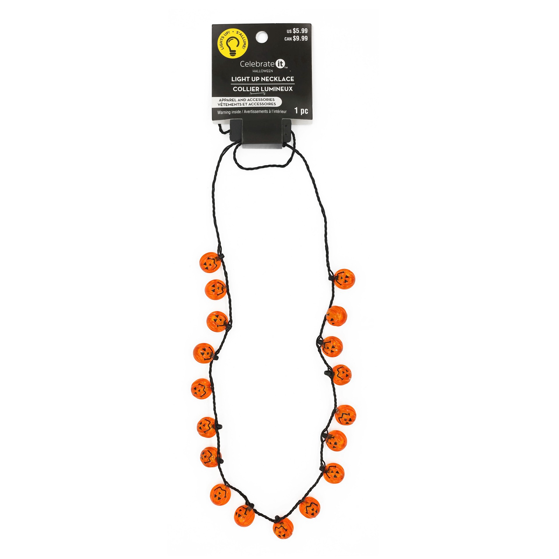 slide 2 of 4, Jack-O'-Lantern Pumpkin Light Up Necklace By Celebrate It, 1 ct
