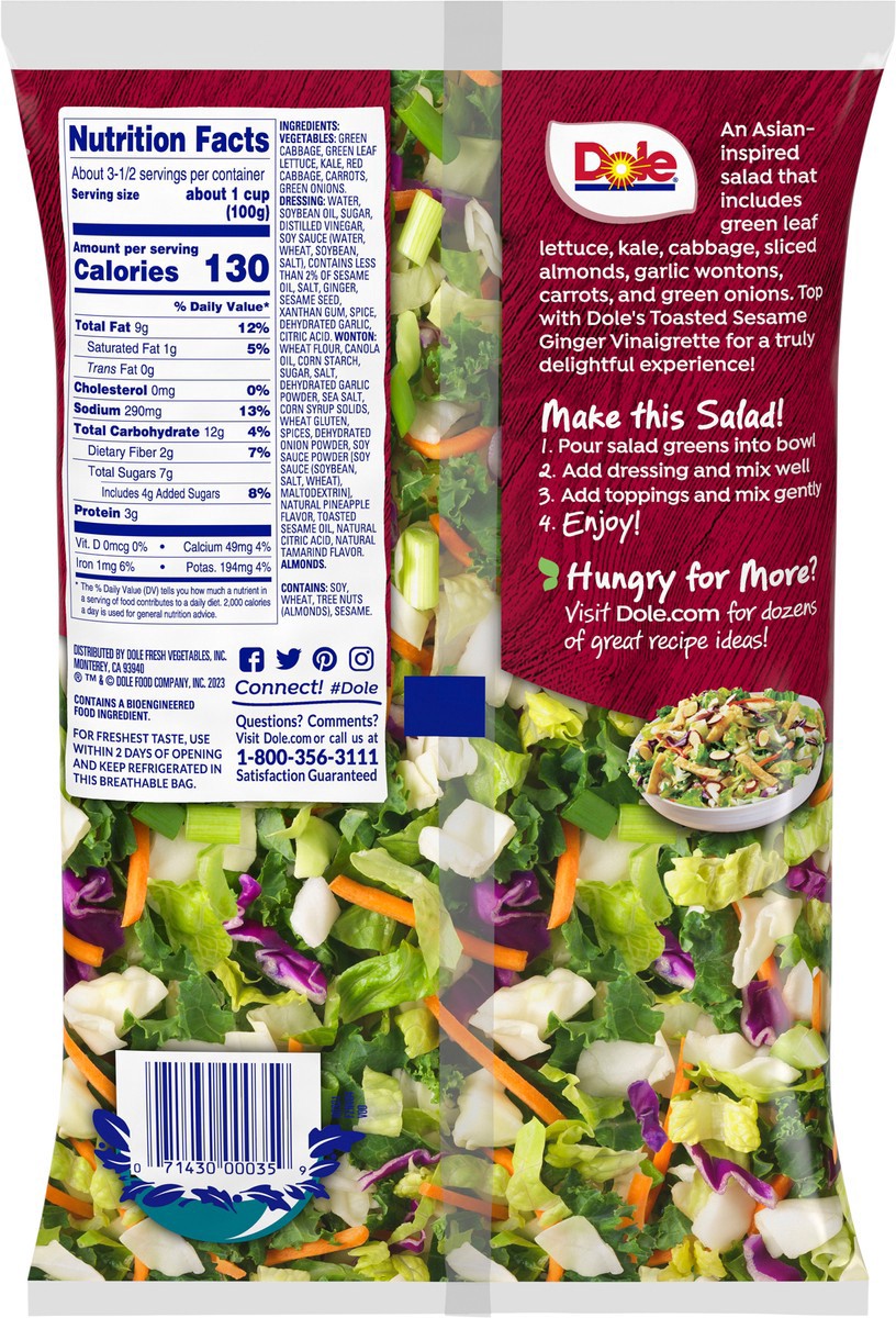 slide 5 of 7, Dole Chopped Sesame Asian Salad Kit, 12.25 oz