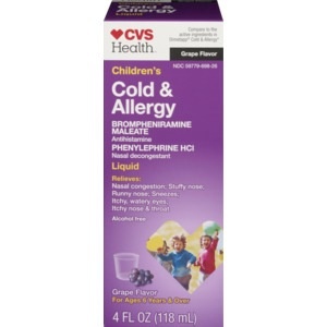 slide 1 of 1, CVS Health Children's Cold & Allergy Elixir Grape, 4 fl oz; 118 ml