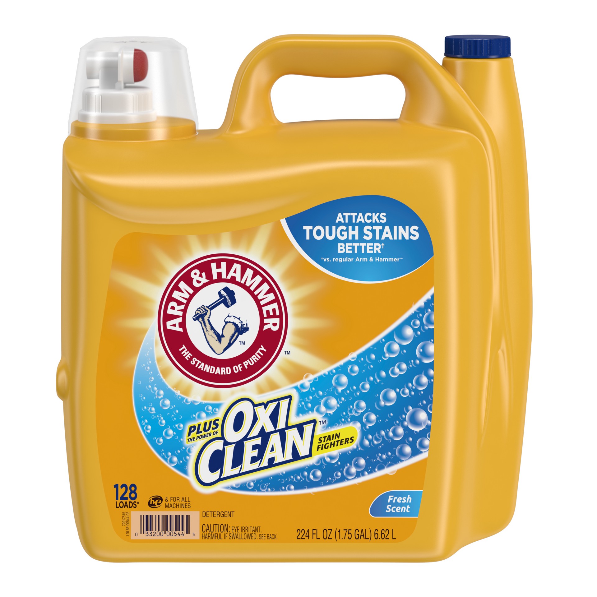 slide 1 of 6, Arm & Hammer Plus OxiClean Fresh Scent, 128 Loads Liquid Laundry Detergent, 224 Fl oz, 224 fl oz