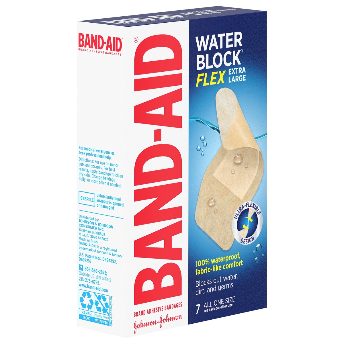 slide 6 of 8, BAND-AID Water Block Flex 100% Waterproof Adhesive Bandages for First-Aid Wound Care of Minor Cuts, Scrapes & Wounds, Ultra-Flexible Design, Sterile, Extra Large, 7 ct, 7 ct