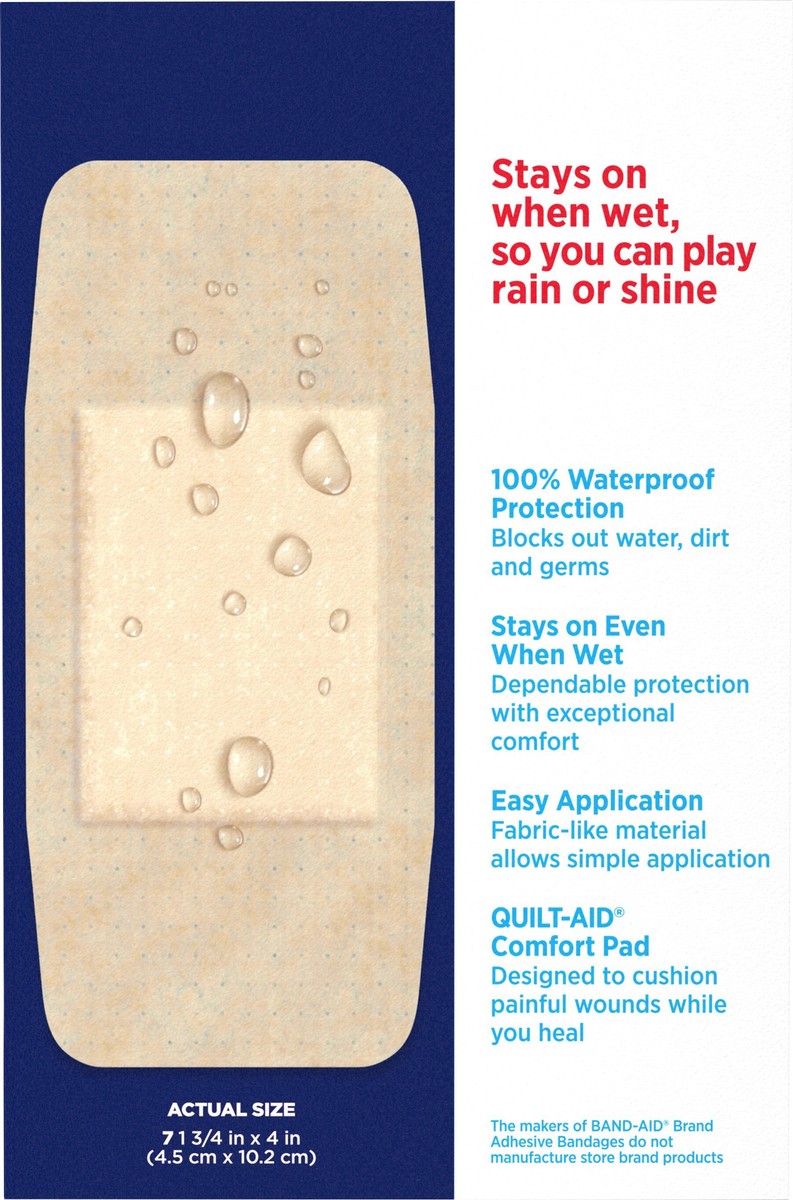 slide 3 of 8, BAND-AID Water Block Flex 100% Waterproof Adhesive Bandages for First-Aid Wound Care of Minor Cuts, Scrapes & Wounds, Ultra-Flexible Design, Sterile, Extra Large, 7 ct, 7 ct