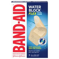 Band-Aid Brand Water Block Flex 100% Waterproof Adhesive Bandages for First-Aid Wound Care of Minor Cuts, Scrapes & Wounds, Ultra-Flexible Design, Sterile, Extra Large, 7 ct