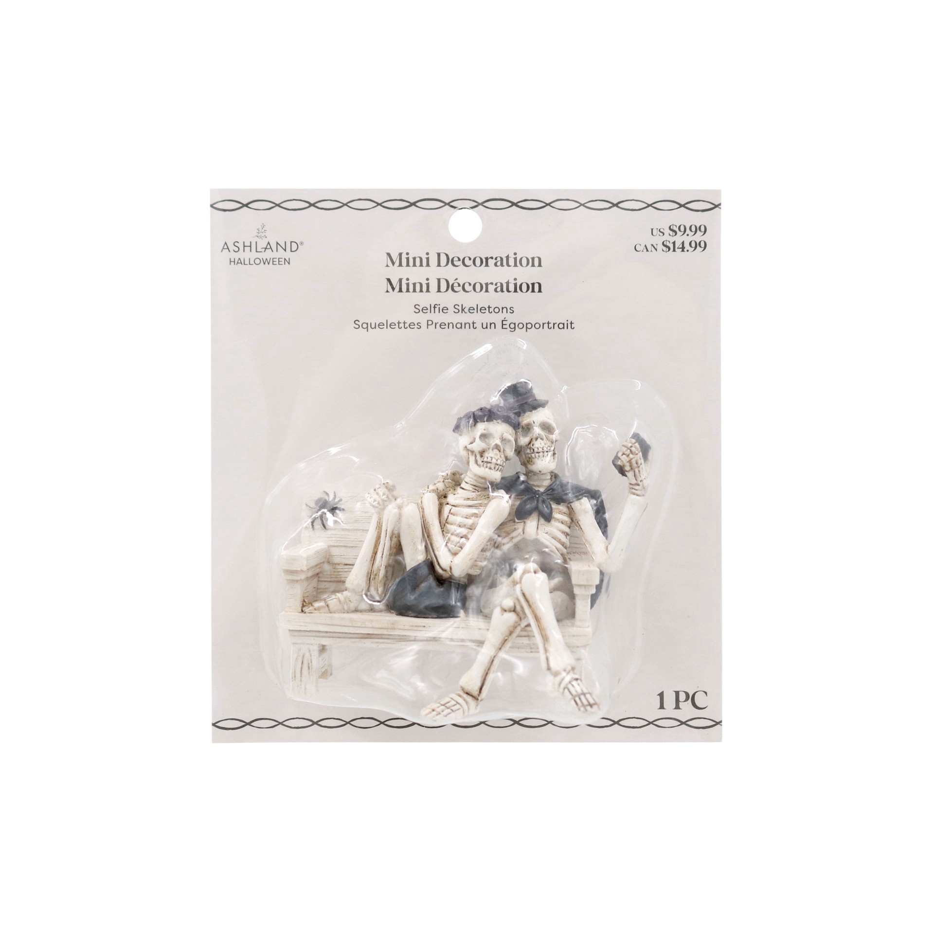 slide 2 of 3, Mini Selfie Skeletons On Bench By Ashland, 1.42 in x 4.23 in x 3.83 in