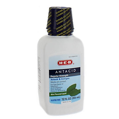 slide 1 of 1, H-E-B Regular Strength Mint Flavored Antacid Liquid, 12 oz