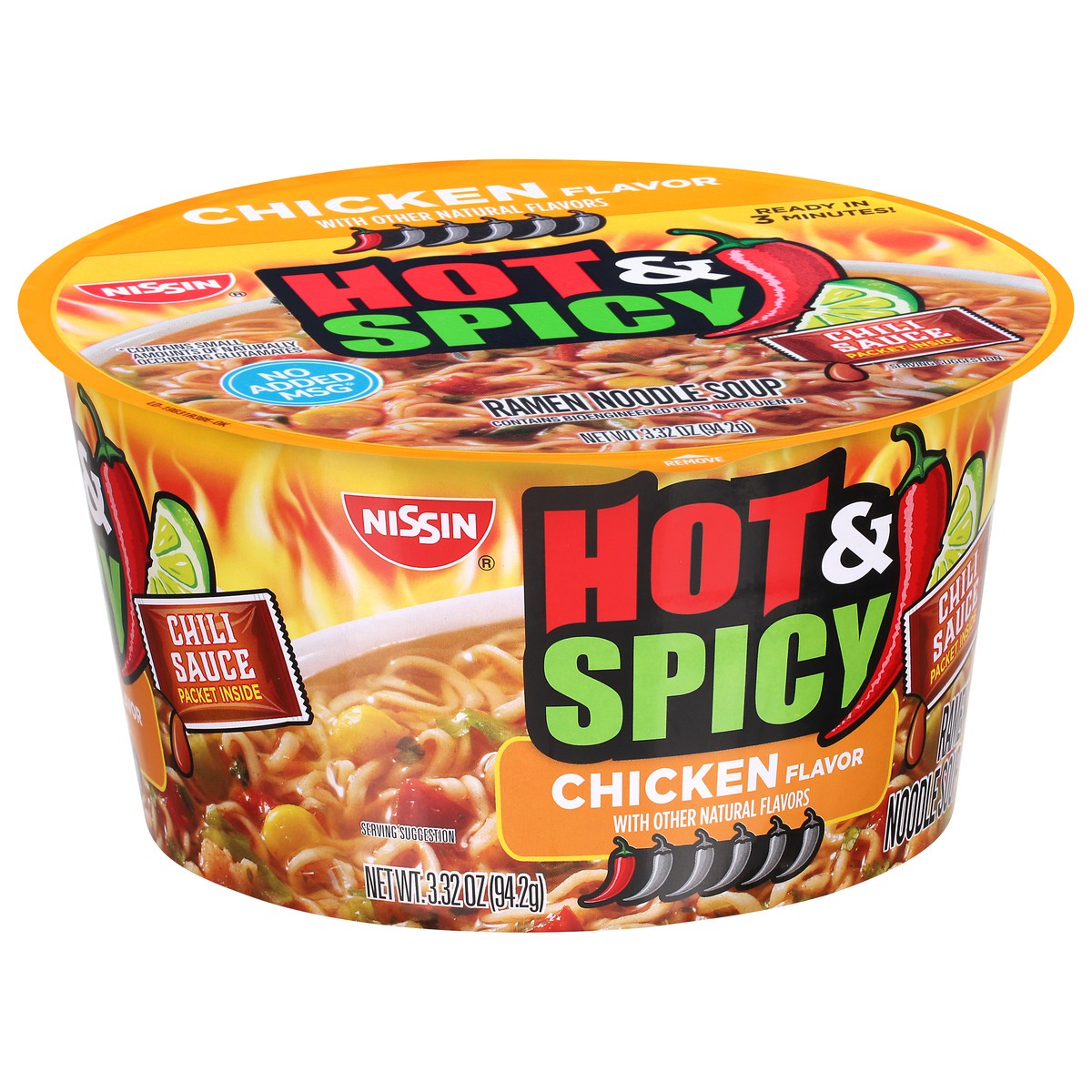 slide 2 of 9, Nissin Hot & Spicy Chicken Flavor Ramen Noodle Soup 3.32 oz, 3.32 oz