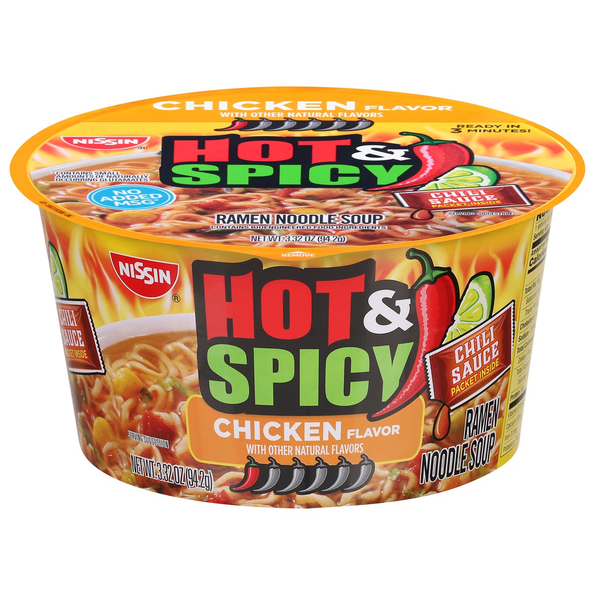 slide 1 of 9, Nissin Hot & Spicy Chicken Flavor Ramen Noodle Soup 3.32 oz, 3.32 oz