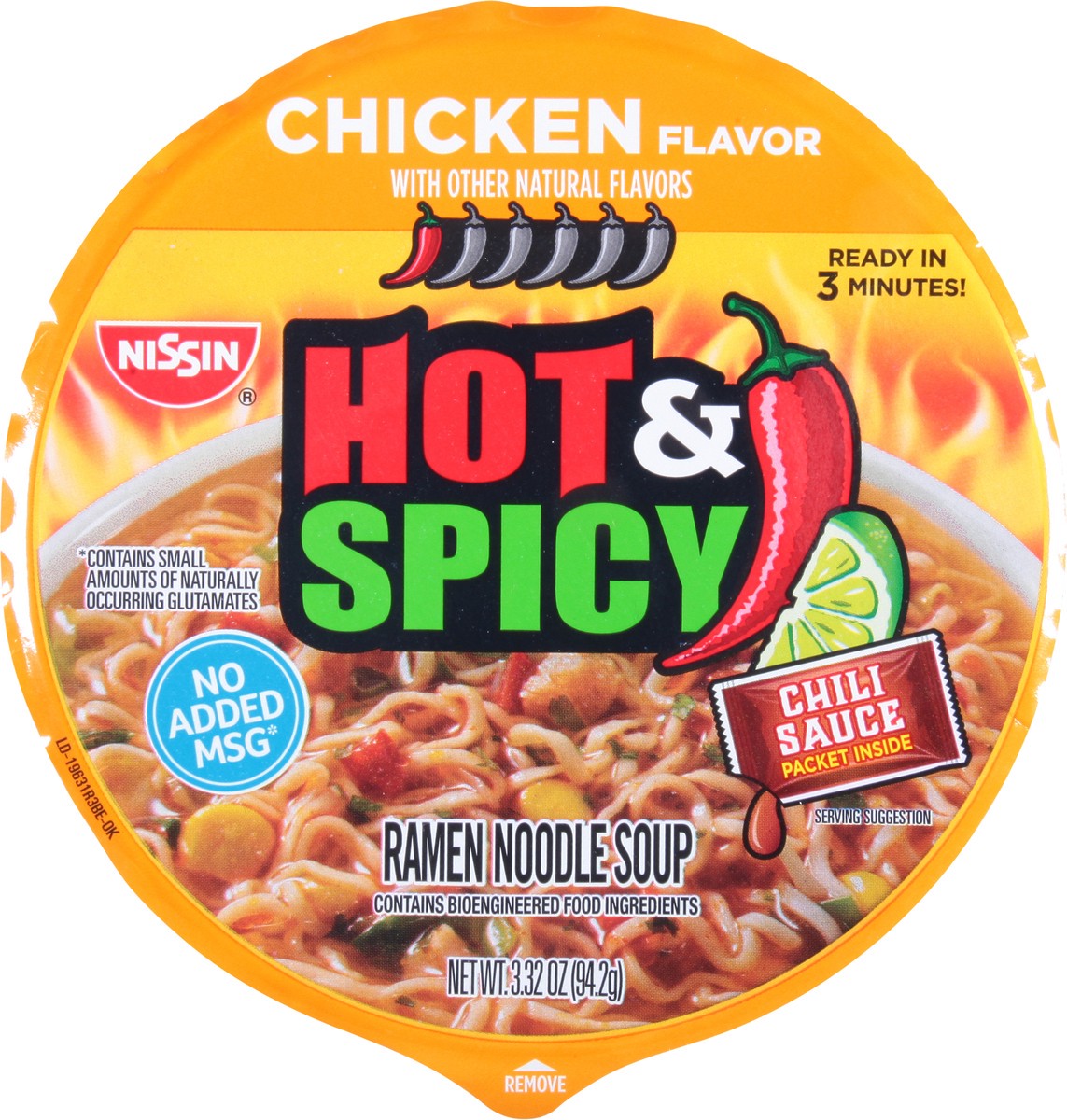 slide 7 of 9, Nissin Hot & Spicy Chicken Flavor Ramen Noodle Soup 3.32 oz, 3.32 oz