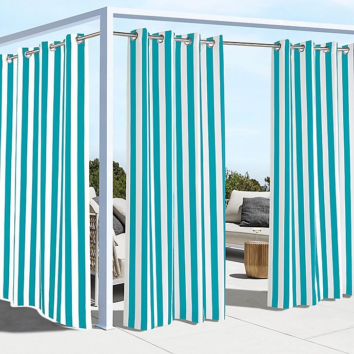 slide 1 of 4, Commonwealth Home Fashions Coastal Stripe Grommet Indoor/Outdoor Window Curtain Panel - Aqua, 96 in