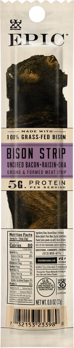 slide 6 of 9, Epic Bison Strip Jerky, 0.8 oz