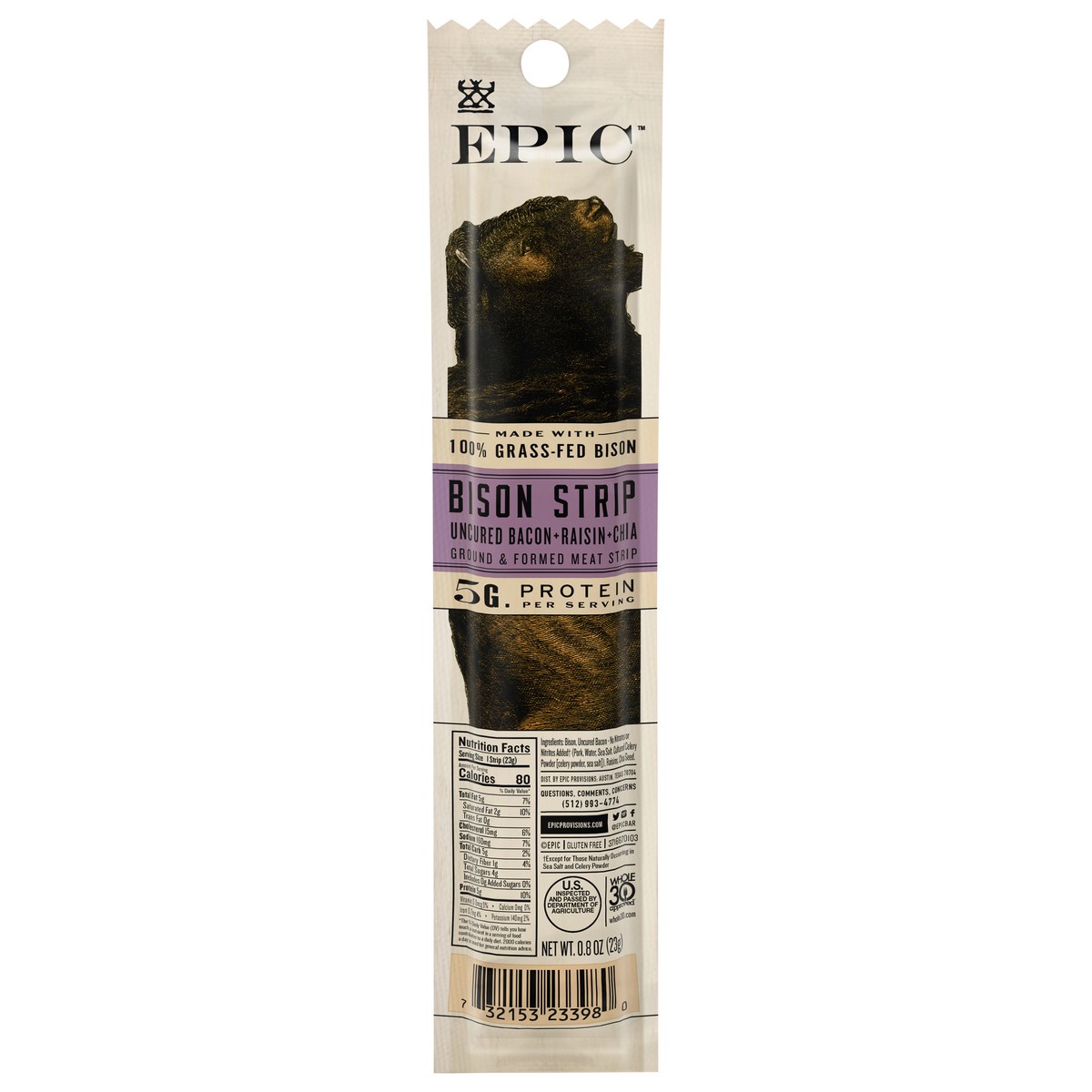 slide 1 of 9, Epic Bison Strip Jerky, 0.8 oz