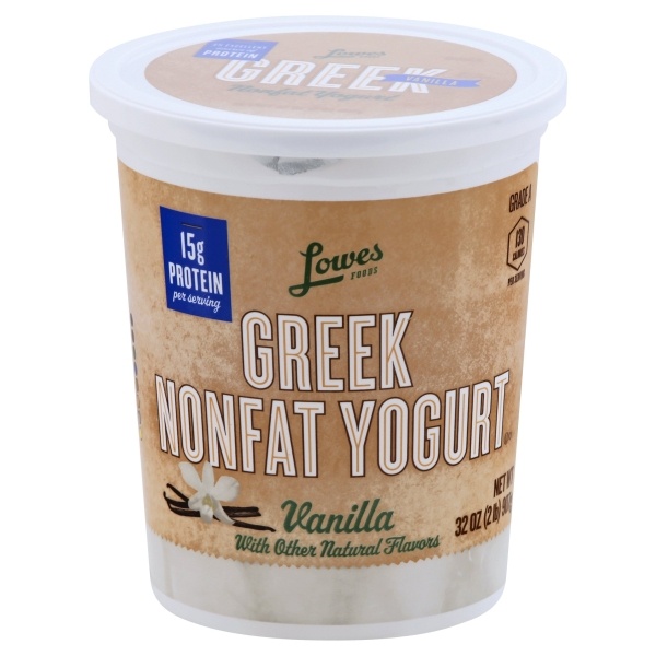 slide 1 of 1, Lowes Foods Non Fat Vanilla Greek Yogurt, 32 oz