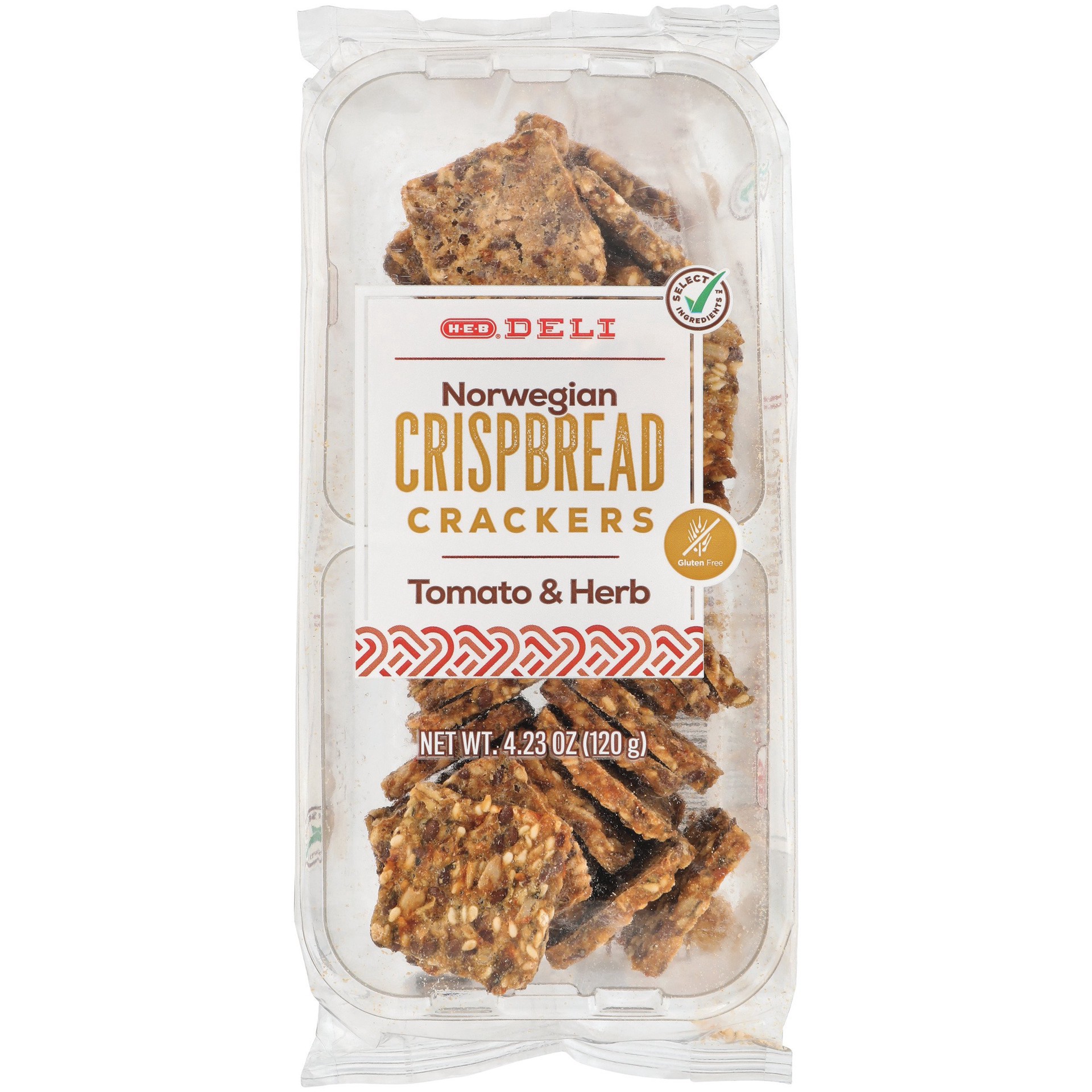 slide 1 of 1, H-E-B Deli Norwegian Crispbread Crackers - Tomato & Herb, 4.23 oz