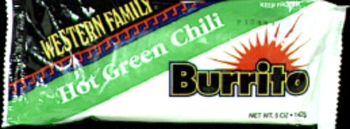 slide 1 of 1, Western Family Hot Green Chili Burrito, 5 oz